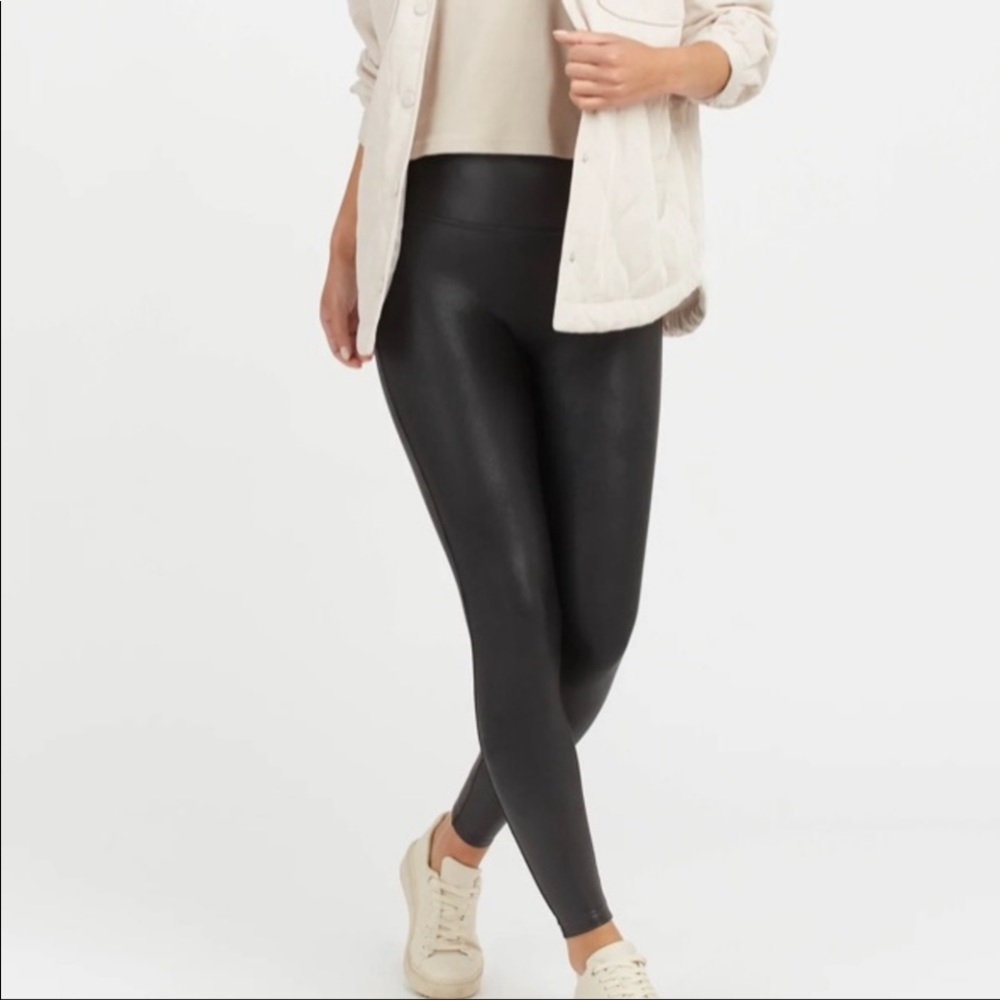 SPANX Black Faux Leather Leggings SZ S / P